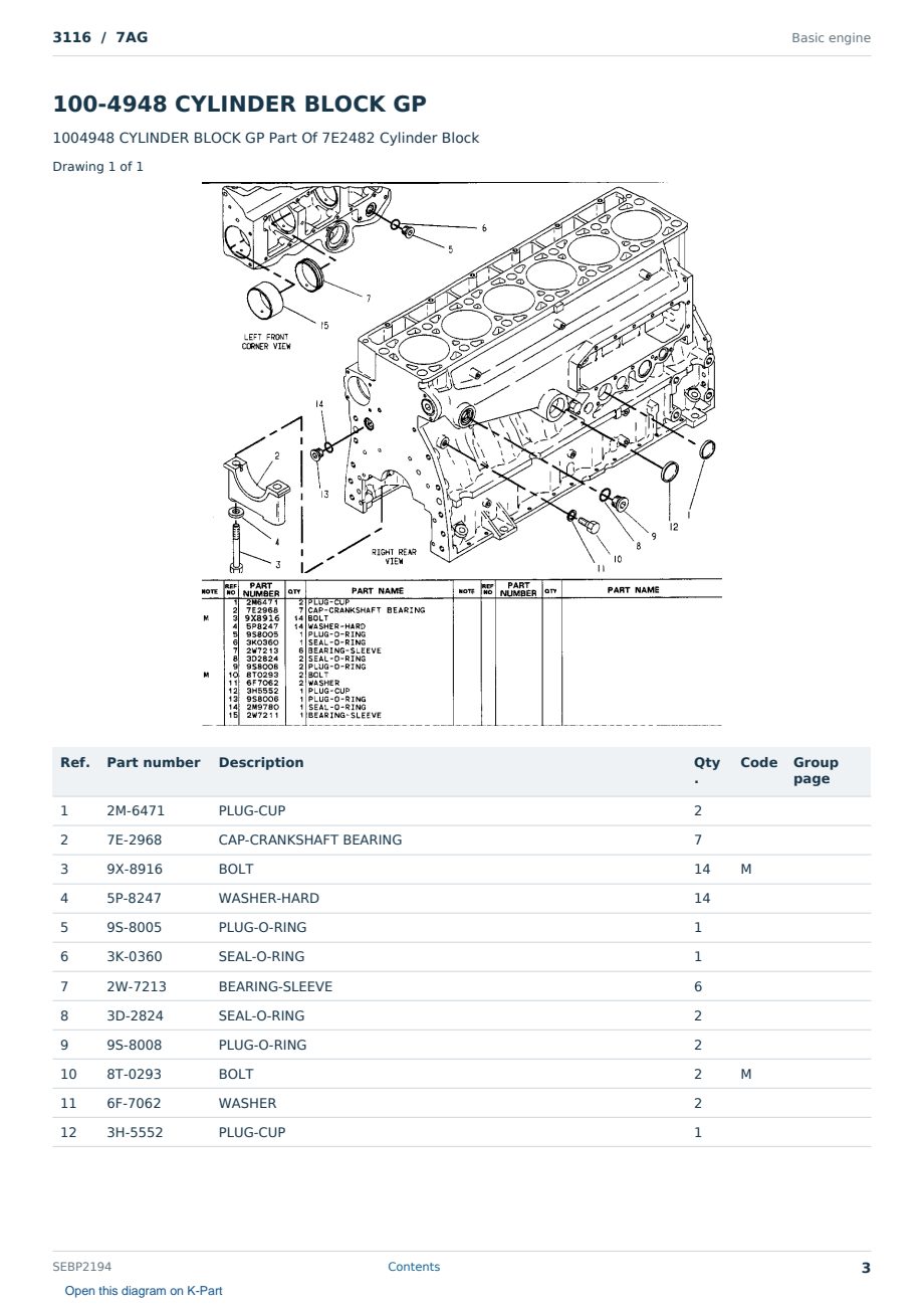 Caterpillar 3116 S/N 7AG Partsbook SEBP2194 (English) - sample page 3 of 10 Caterpillar 3116 S/N 7AG Partsbook SEBP2194 (English) - sample page 3 of 10