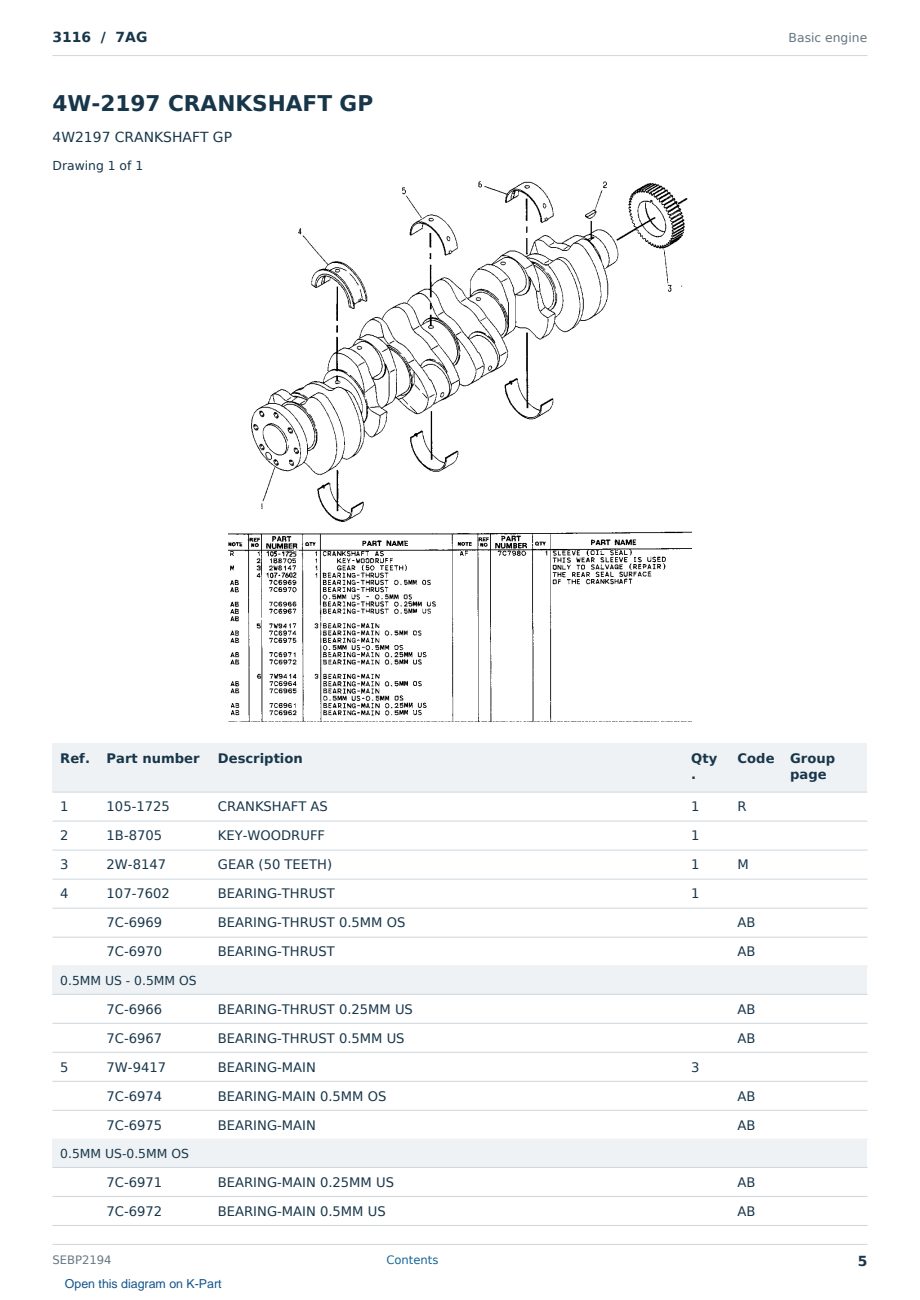 Caterpillar 3116 S/N 7AG Partsbook SEBP2194 (English) - sample page 5 of 10 Caterpillar 3116 S/N 7AG Partsbook SEBP2194 (English) - sample page 5 of 10