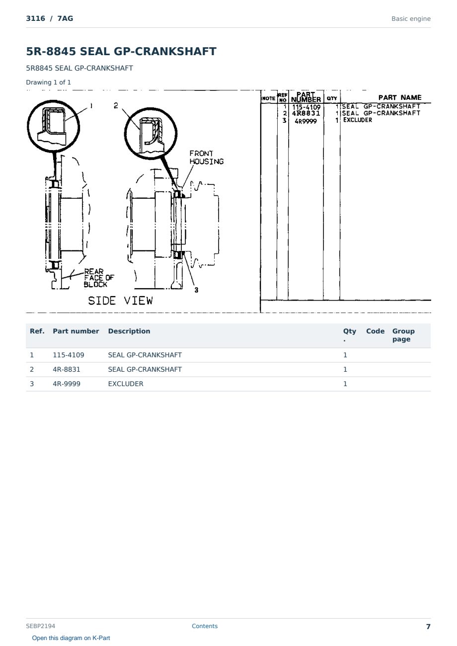 Caterpillar 3116 S/N 7AG Partsbook SEBP2194 (English) - sample page 7 of 10 Caterpillar 3116 S/N 7AG Partsbook SEBP2194 (English) - sample page 7 of 10