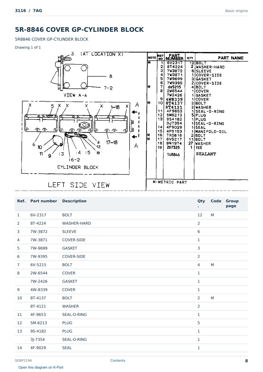 Caterpillar 3116 S/N 7AG Partsbook SEBP2194 (English) - sample page 8 of 10 Caterpillar 3116 S/N 7AG Partsbook SEBP2194 (English) - sample page 8 of 10