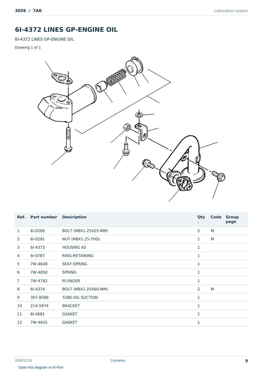 Caterpillar 3056 S/N 7AK Partsbook SEBP2216 (English) - sample page 9 of 10 Caterpillar 3056 S/N 7AK Partsbook SEBP2216 (English) - sample page 9 of 10