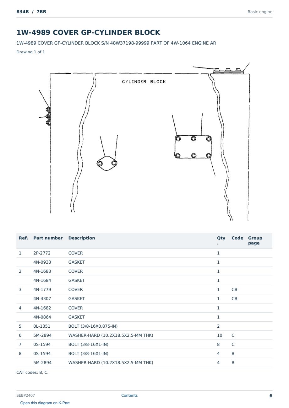 Caterpillar 834B S/N 7BR Partsbook SEBP2407 (English) - sample page 6 of 10 Caterpillar 834B S/N 7BR Partsbook SEBP2407 (English) - sample page 6 of 10