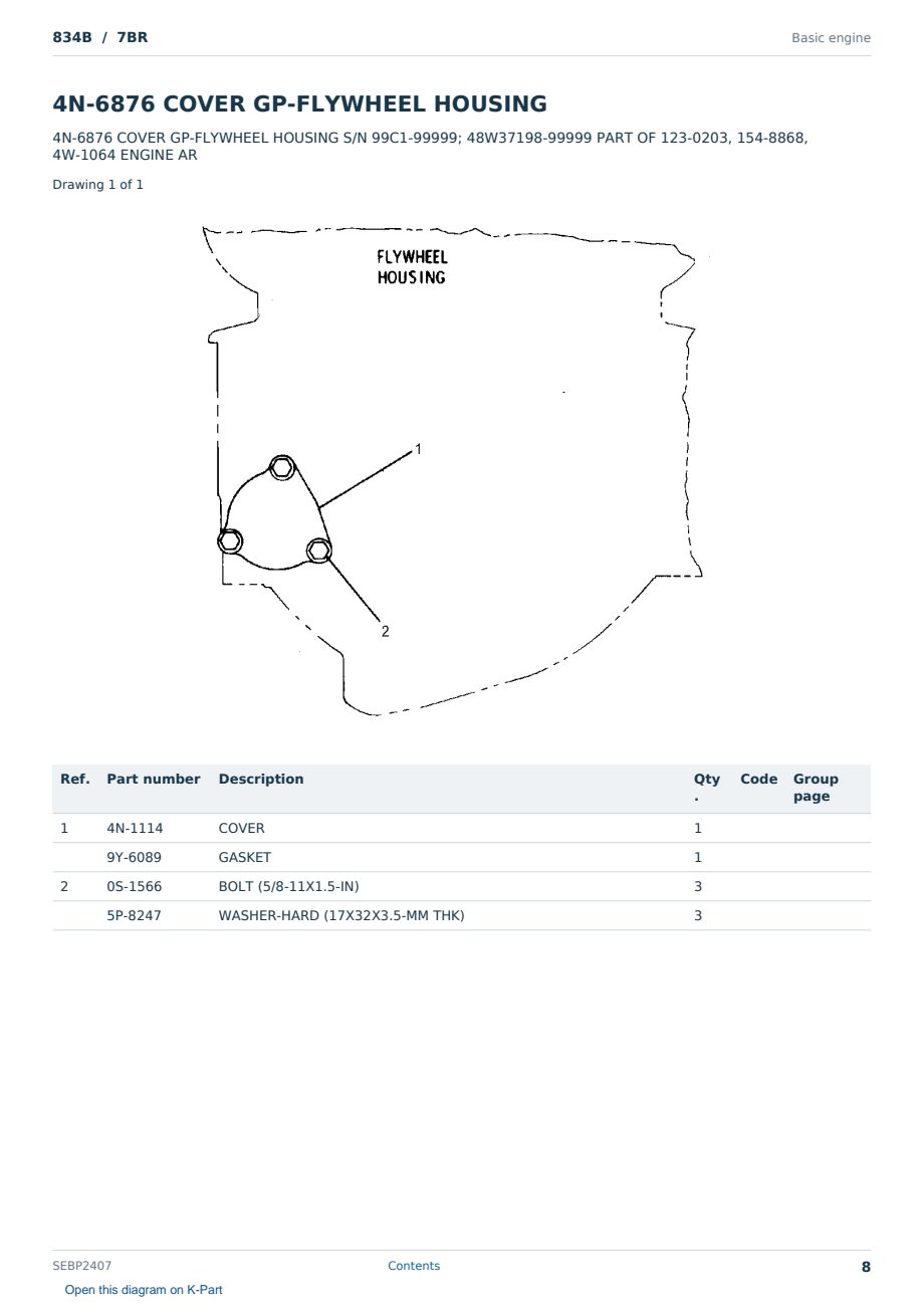 Caterpillar 834B S/N 7BR Partsbook SEBP2407 (English) - sample page 8 of 10 Caterpillar 834B S/N 7BR Partsbook SEBP2407 (English) - sample page 8 of 10