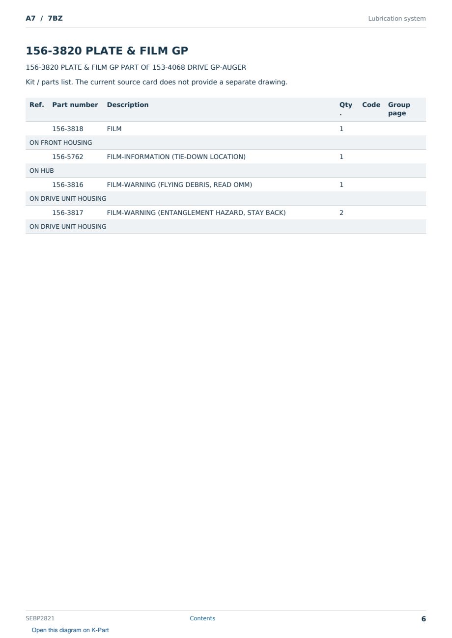 Caterpillar A7 S/N 7BZ Partsbook SEBP2821 (English) - sample page 6 of 10 Caterpillar A7 S/N 7BZ Partsbook SEBP2821 (English) - sample page 6 of 10