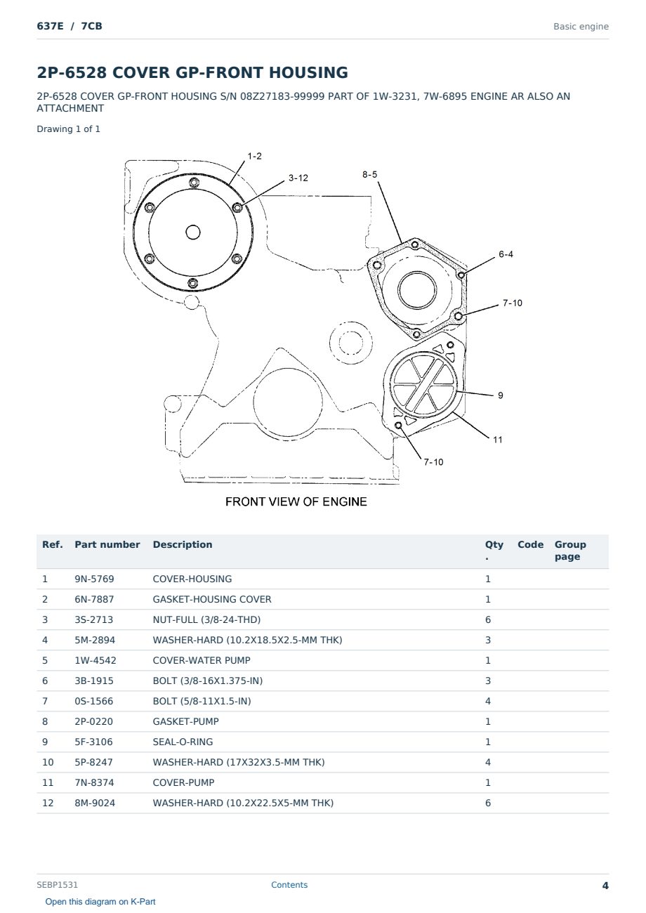 Caterpillar 637E S/N 7CB Partsbook SEBP1531 (English) - sample page 4 of 10 Caterpillar 637E S/N 7CB Partsbook SEBP1531 (English) - sample page 4 of 10