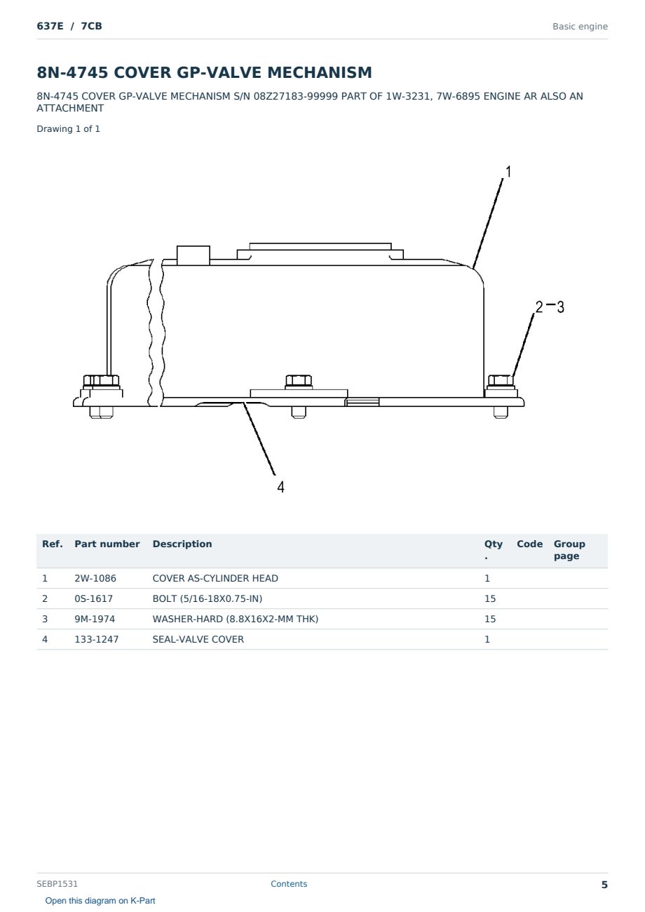 Caterpillar 637E S/N 7CB Partsbook SEBP1531 (English) - sample page 5 of 10 Caterpillar 637E S/N 7CB Partsbook SEBP1531 (English) - sample page 5 of 10