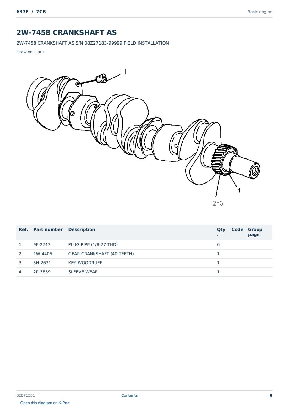 Caterpillar 637E S/N 7CB Partsbook SEBP1531 (English) - sample page 6 of 10 Caterpillar 637E S/N 7CB Partsbook SEBP1531 (English) - sample page 6 of 10