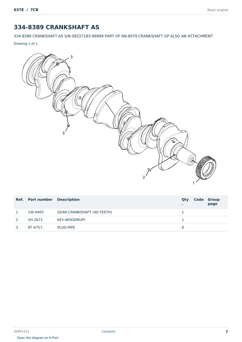 Caterpillar 637E S/N 7CB Partsbook SEBP1531 (English) - sample page 7 of 10 Caterpillar 637E S/N 7CB Partsbook SEBP1531 (English) - sample page 7 of 10