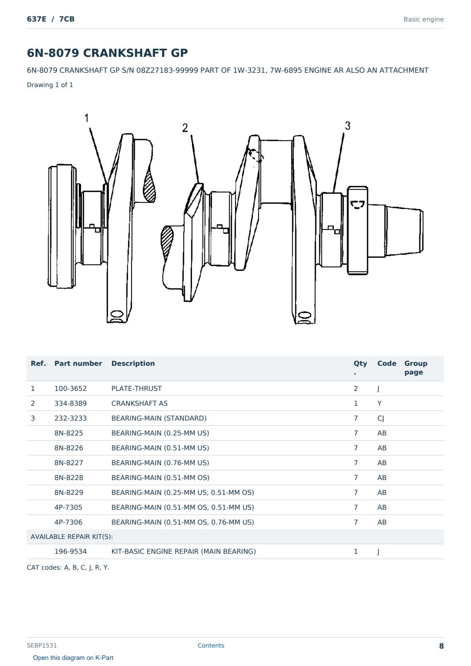Caterpillar 637E S/N 7CB Partsbook SEBP1531 (English) - sample page 8 of 10 Caterpillar 637E S/N 7CB Partsbook SEBP1531 (English) - sample page 8 of 10