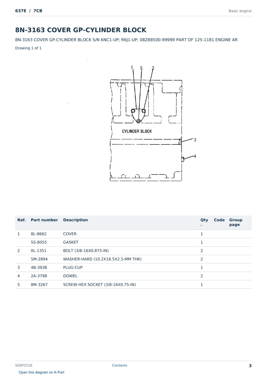 Caterpillar 637E S/N 7CB Partsbook SEBP2526 (English) - sample page 3 of 10 Caterpillar 637E S/N 7CB Partsbook SEBP2526 (English) - sample page 3 of 10