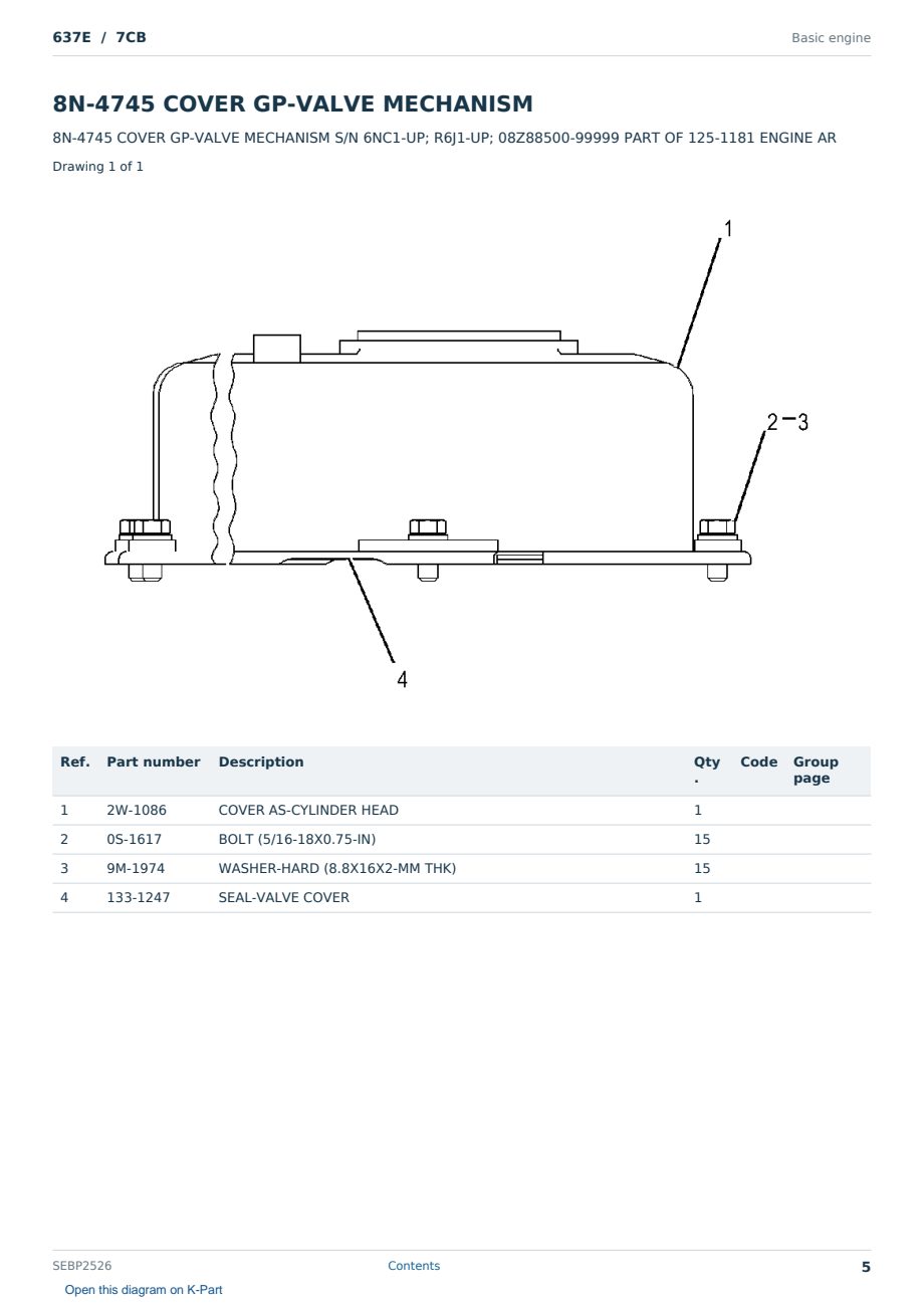 Caterpillar 637E S/N 7CB Partsbook SEBP2526 (English) - sample page 5 of 10 Caterpillar 637E S/N 7CB Partsbook SEBP2526 (English) - sample page 5 of 10