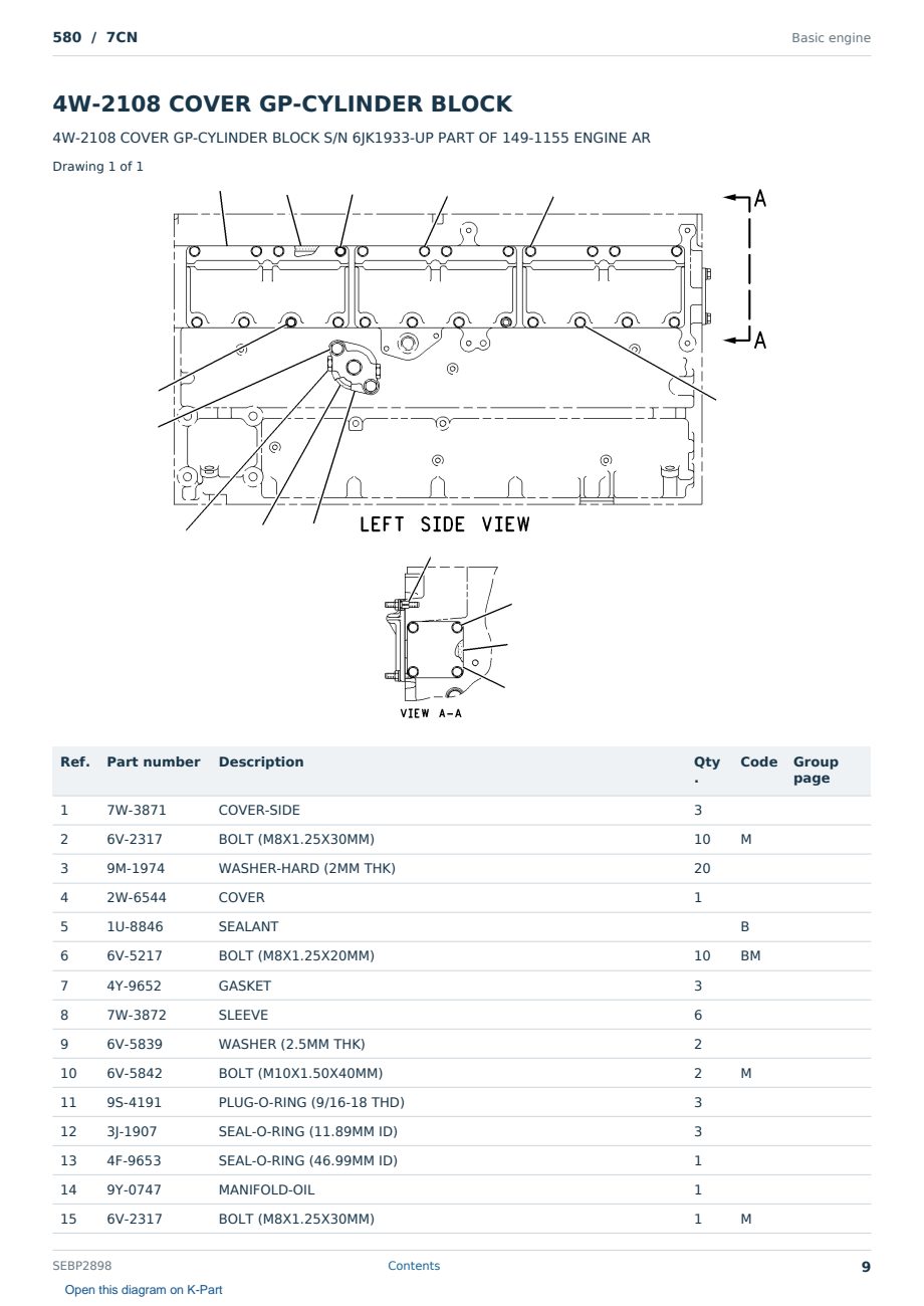 Caterpillar 580 S/N 7CN Partsbook SEBP2898 (English) - sample page 9 of 10 Caterpillar 580 S/N 7CN Partsbook SEBP2898 (English) - sample page 9 of 10