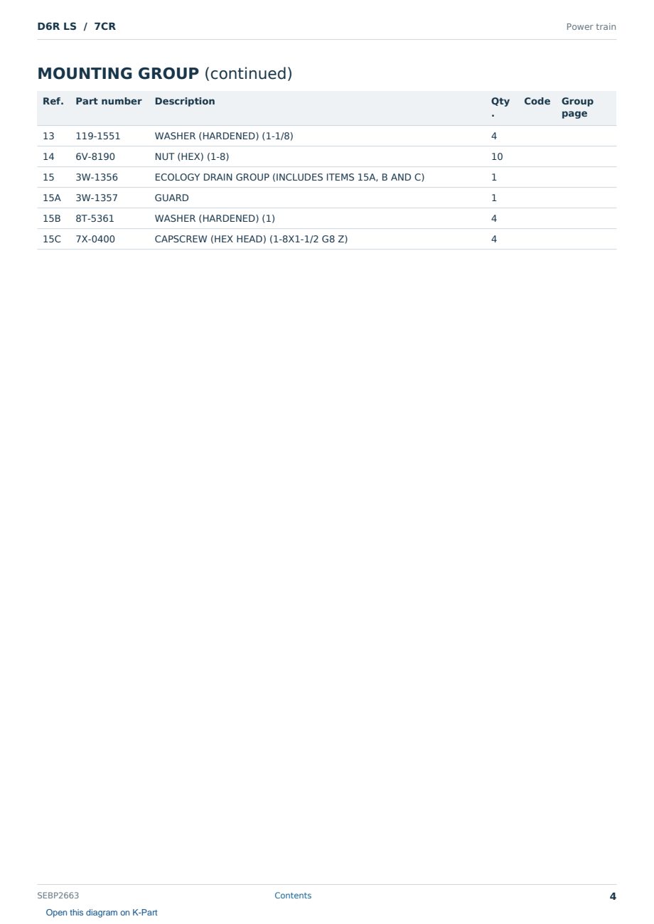 Caterpillar D6R LS S/N 7CR Partsbook SEBP2663 (English) - sample page 4 of 10 Caterpillar D6R LS S/N 7CR Partsbook SEBP2663 (English) - sample page 4 of 10