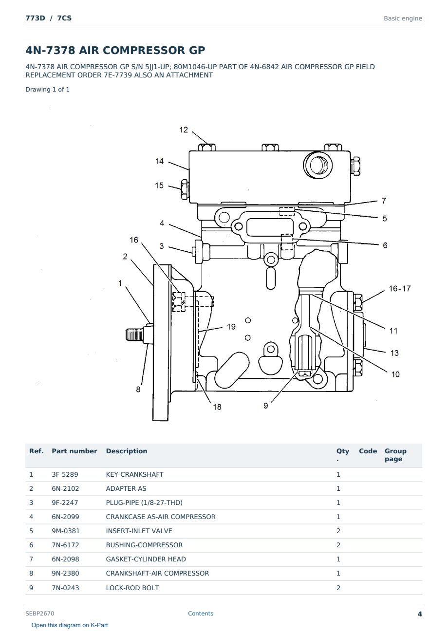 Caterpillar 773D S/N 7CS Partsbook SEBP2670 (English) - sample page 4 of 10 Caterpillar 773D S/N 7CS Partsbook SEBP2670 (English) - sample page 4 of 10