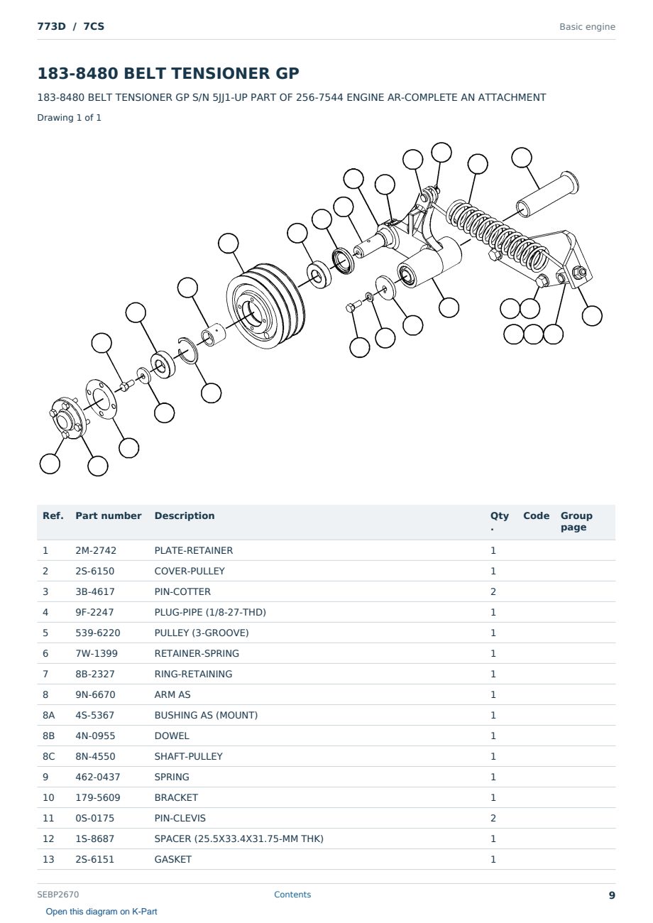Caterpillar 773D S/N 7CS Partsbook SEBP2670 (English) - sample page 9 of 10 Caterpillar 773D S/N 7CS Partsbook SEBP2670 (English) - sample page 9 of 10