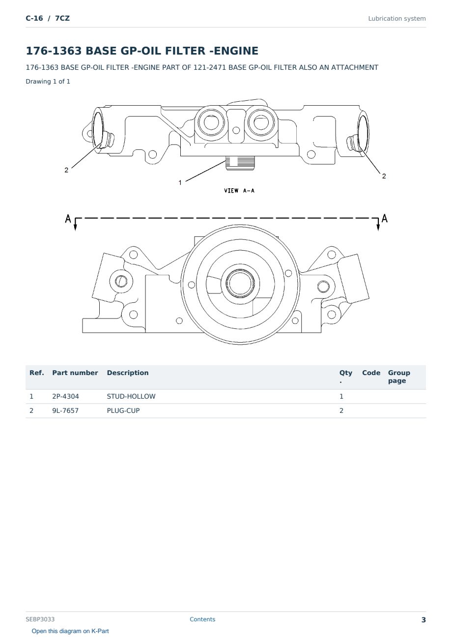 Caterpillar C-16 S/N 7CZ Partsbook SEBP3033 (English) - sample page 3 of 10 Caterpillar C-16 S/N 7CZ Partsbook SEBP3033 (English) - sample page 3 of 10