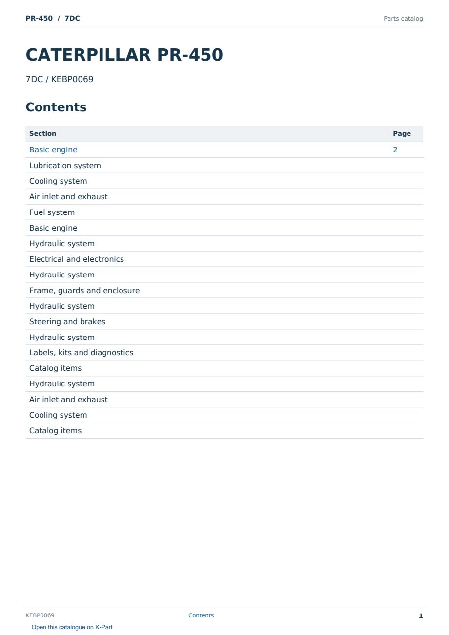 Caterpillar PR-450 S/N 7DC Partsbook KEBP0069 (English) - sample page 1 of 10 Caterpillar PR-450 S/N 7DC Partsbook KEBP0069 (English) - sample page 1 of 10