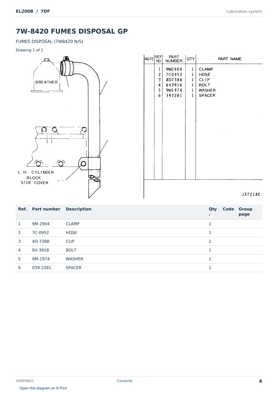 Caterpillar EL200B S/N 7DF Partsbook XEBP9901 (English) - sample page 8 of 10 Caterpillar EL200B S/N 7DF Partsbook XEBP9901 (English) - sample page 8 of 10