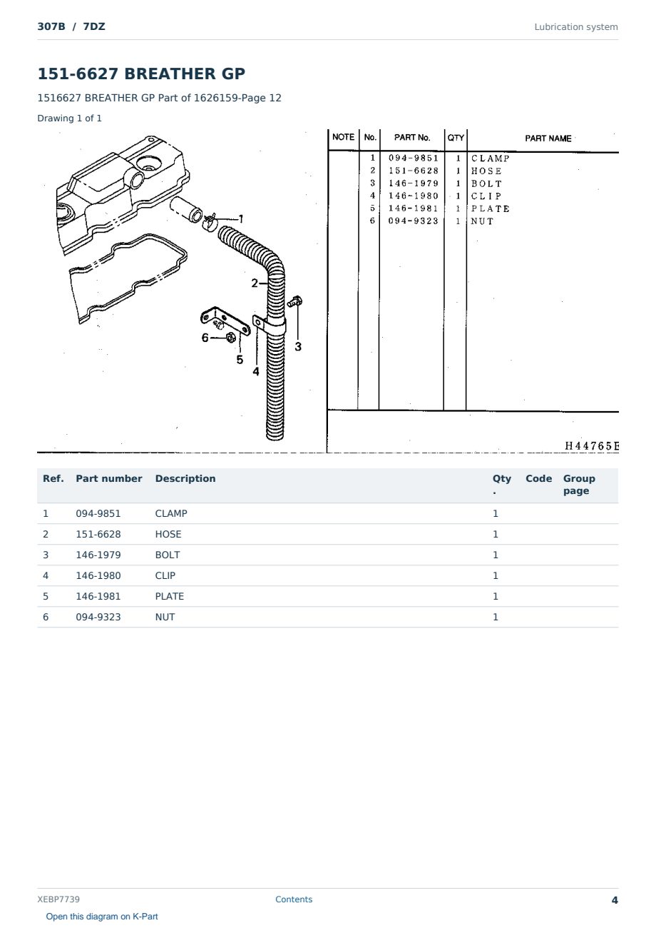 Caterpillar 307B S/N 7DZ Partsbook XEBP7739 (English) - sample page 4 of 10 Caterpillar 307B S/N 7DZ Partsbook XEBP7739 (English) - sample page 4 of 10