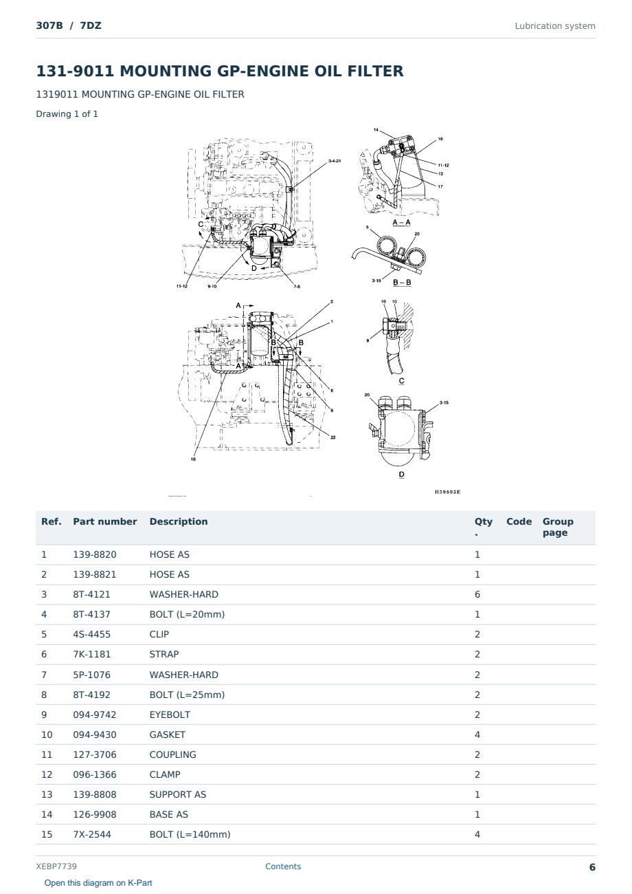 Caterpillar 307B S/N 7DZ Partsbook XEBP7739 (English) - sample page 6 of 10 Caterpillar 307B S/N 7DZ Partsbook XEBP7739 (English) - sample page 6 of 10