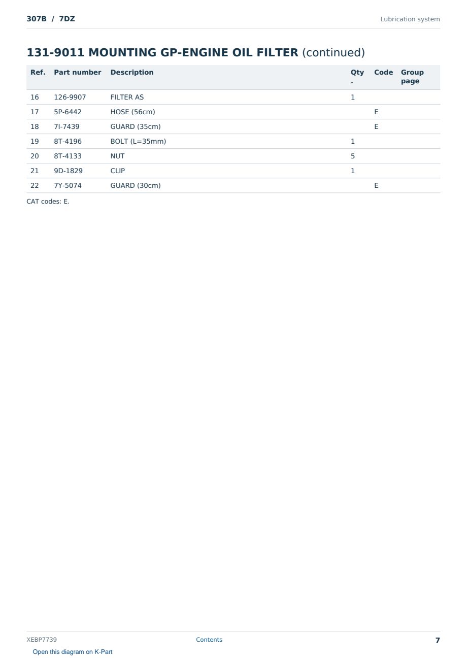Caterpillar 307B S/N 7DZ Partsbook XEBP7739 (English) - sample page 7 of 10 Caterpillar 307B S/N 7DZ Partsbook XEBP7739 (English) - sample page 7 of 10