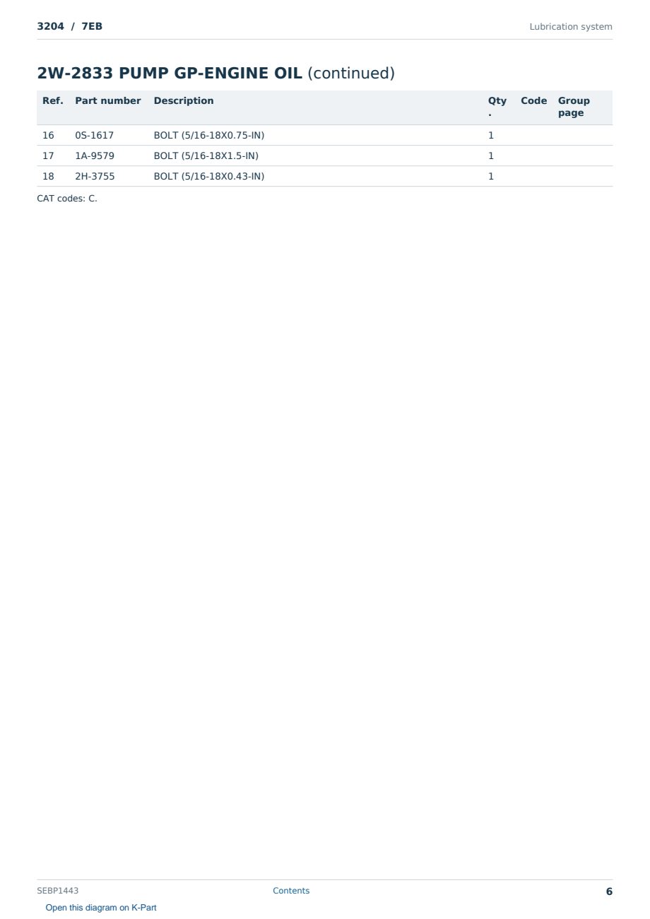 Caterpillar 3204 S/N 7EB Partsbook SEBP1443 (English) - sample page 6 of 10 Caterpillar 3204 S/N 7EB Partsbook SEBP1443 (English) - sample page 6 of 10