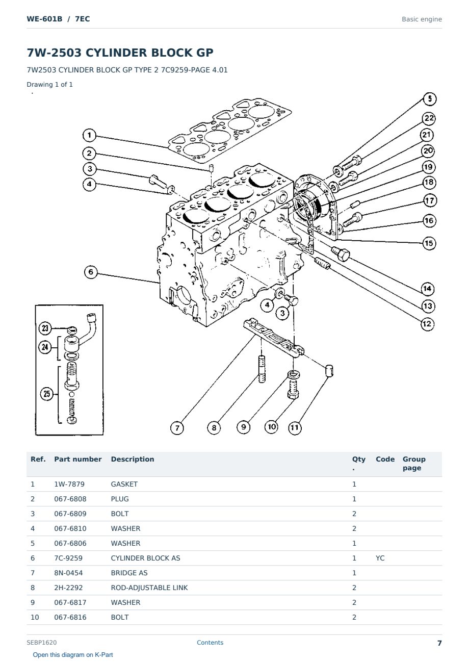 Caterpillar WE-601B S/N 7EC Partsbook SEBP1620 (English) - sample page 7 of 10 Caterpillar WE-601B S/N 7EC Partsbook SEBP1620 (English) - sample page 7 of 10