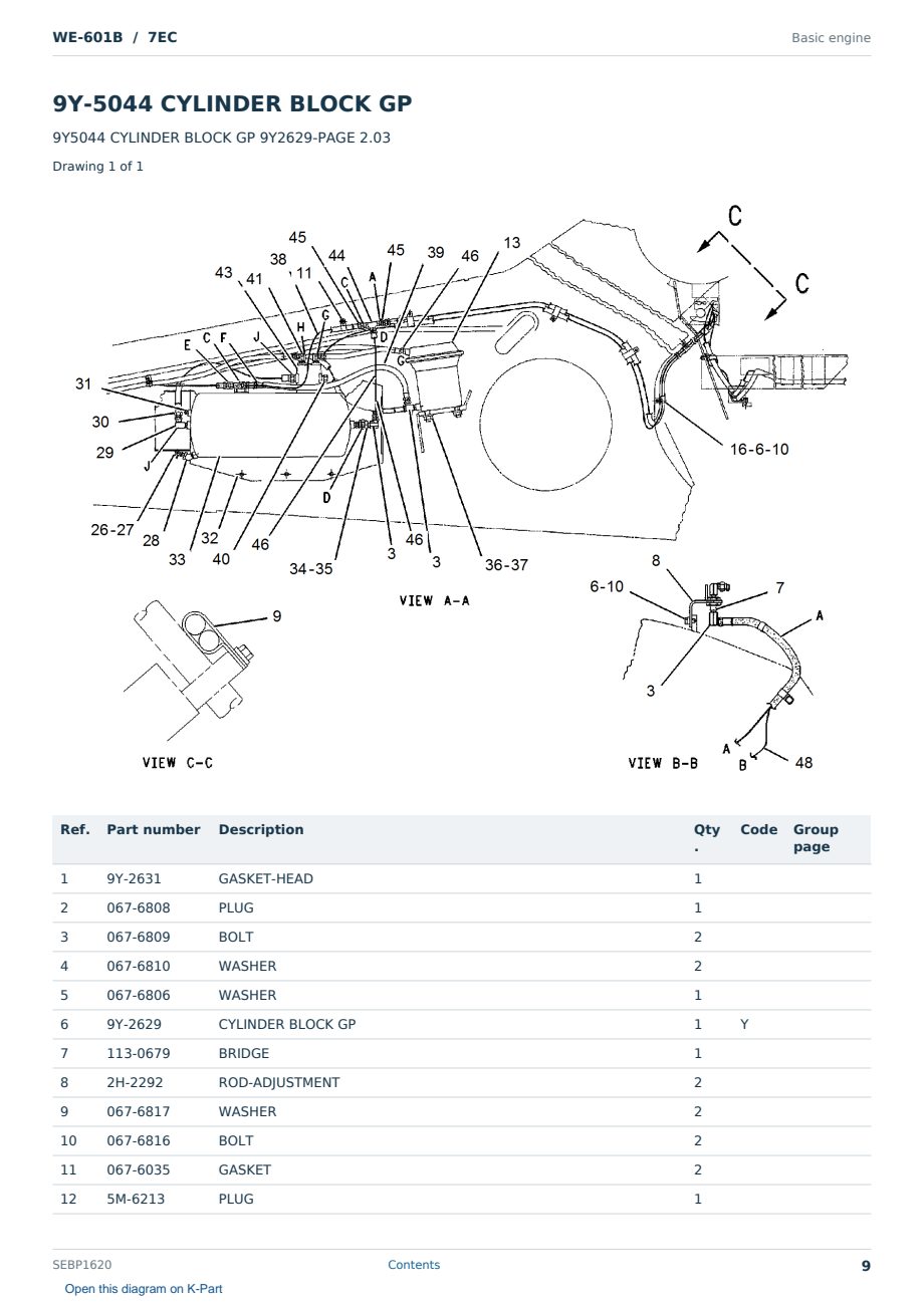 Caterpillar WE-601B S/N 7EC Partsbook SEBP1620 (English) - sample page 9 of 10 Caterpillar WE-601B S/N 7EC Partsbook SEBP1620 (English) - sample page 9 of 10