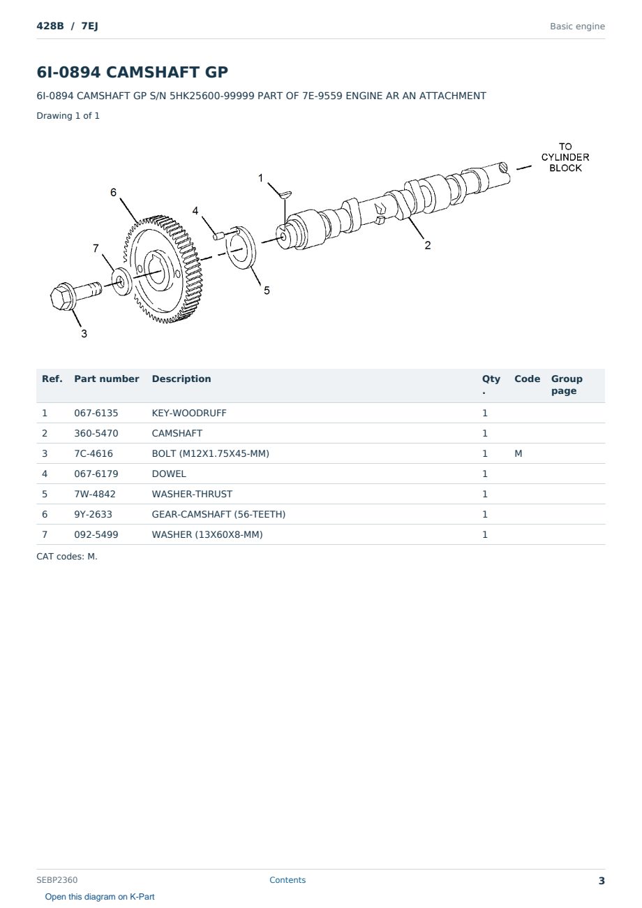 Caterpillar 428B S/N 7EJ Partsbook SEBP2360 (English) - sample page 3 of 10 Caterpillar 428B S/N 7EJ Partsbook SEBP2360 (English) - sample page 3 of 10