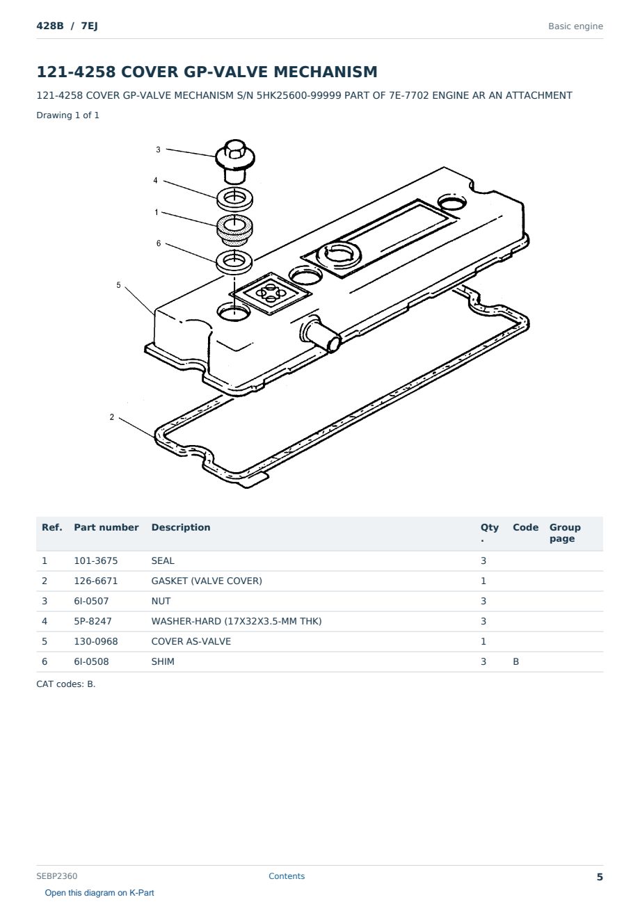 Caterpillar 428B S/N 7EJ Partsbook SEBP2360 (English) - sample page 5 of 10 Caterpillar 428B S/N 7EJ Partsbook SEBP2360 (English) - sample page 5 of 10
