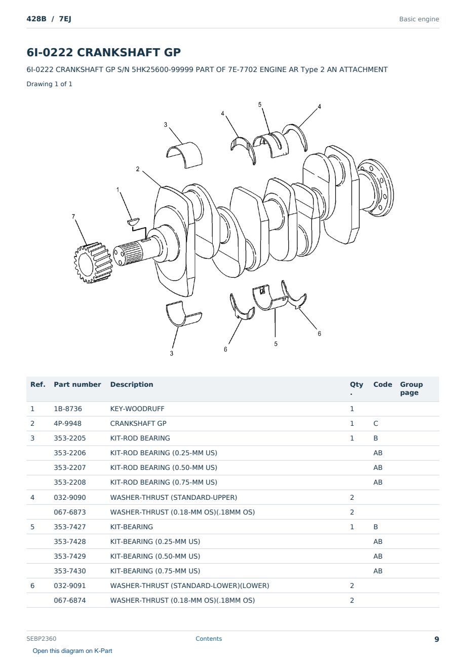 Caterpillar 428B S/N 7EJ Partsbook SEBP2360 (English) - sample page 9 of 10 Caterpillar 428B S/N 7EJ Partsbook SEBP2360 (English) - sample page 9 of 10