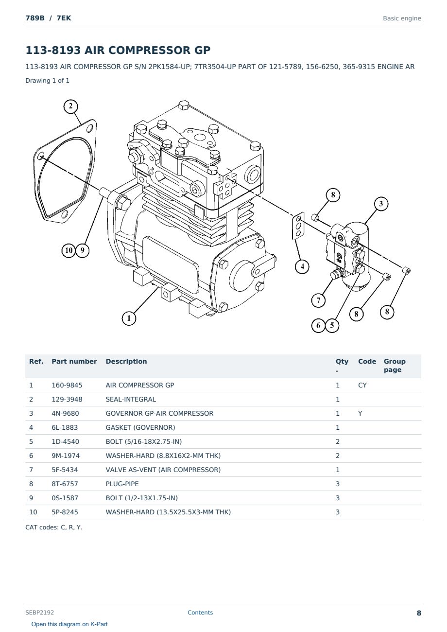 Caterpillar 789B S/N 7EK Partsbook SEBP2192 (English) - sample page 8 of 10 Caterpillar 789B S/N 7EK Partsbook SEBP2192 (English) - sample page 8 of 10