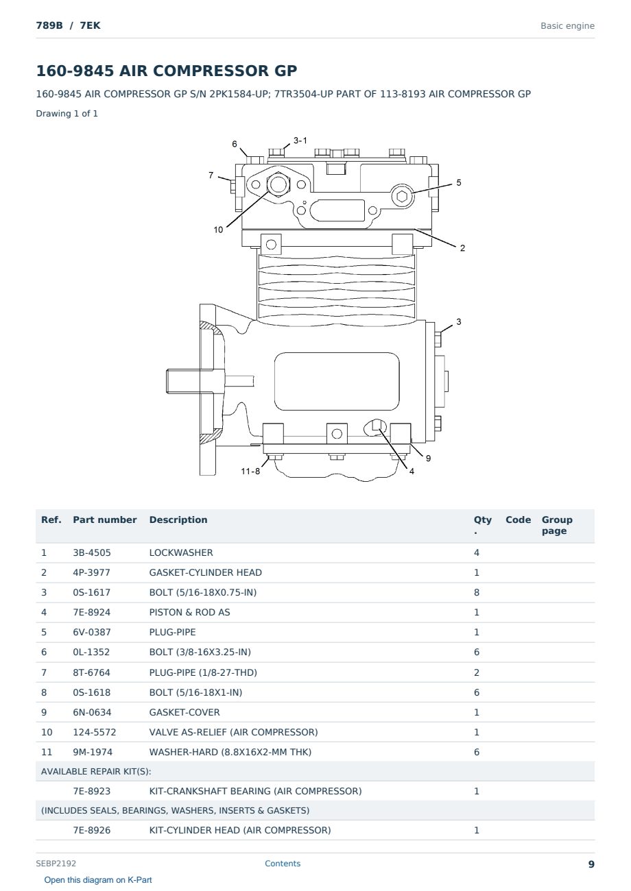 Caterpillar 789B S/N 7EK Partsbook SEBP2192 (English) - sample page 9 of 10 Caterpillar 789B S/N 7EK Partsbook SEBP2192 (English) - sample page 9 of 10