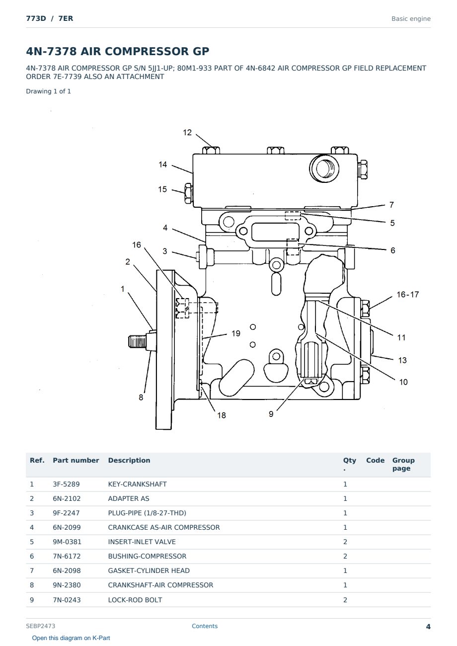 Caterpillar 773D S/N 7ER Partsbook SEBP2473 (English) - sample page 4 of 10 Caterpillar 773D S/N 7ER Partsbook SEBP2473 (English) - sample page 4 of 10