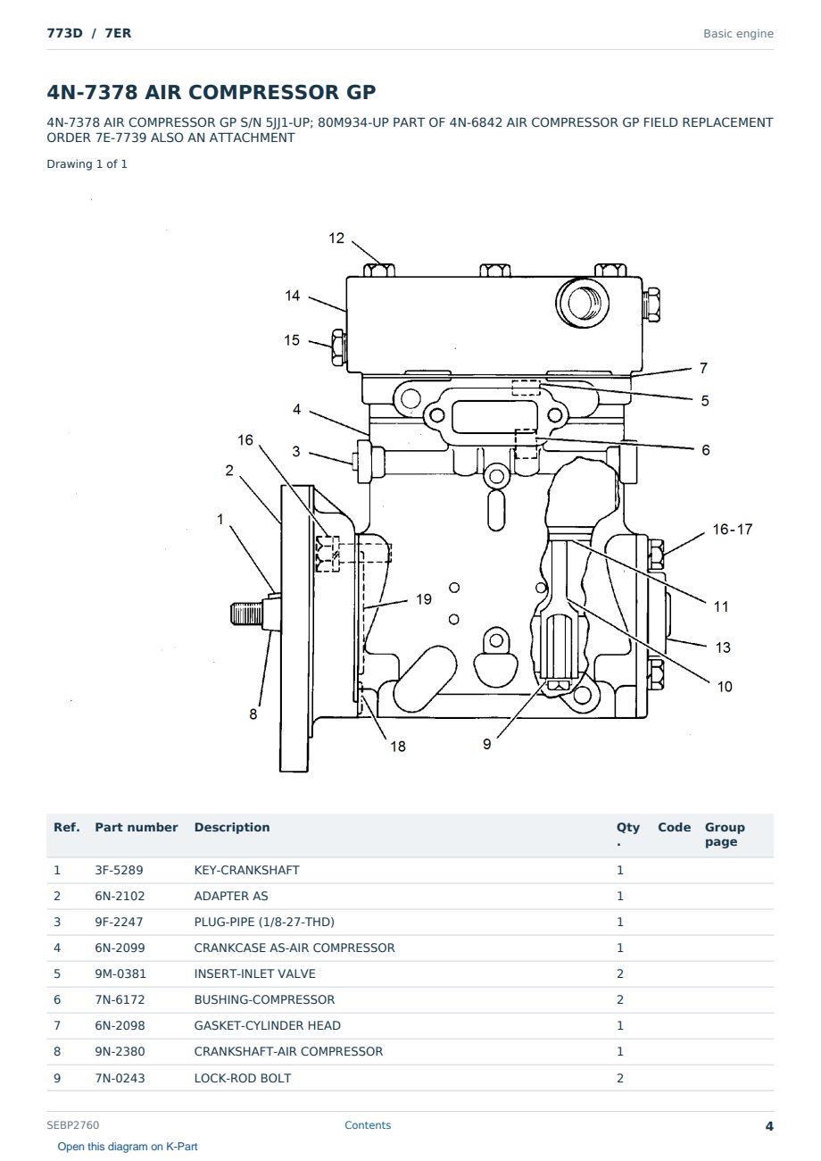 Caterpillar 773D S/N 7ER Partsbook SEBP2760 (English) - sample page 4 of 10 Caterpillar 773D S/N 7ER Partsbook SEBP2760 (English) - sample page 4 of 10