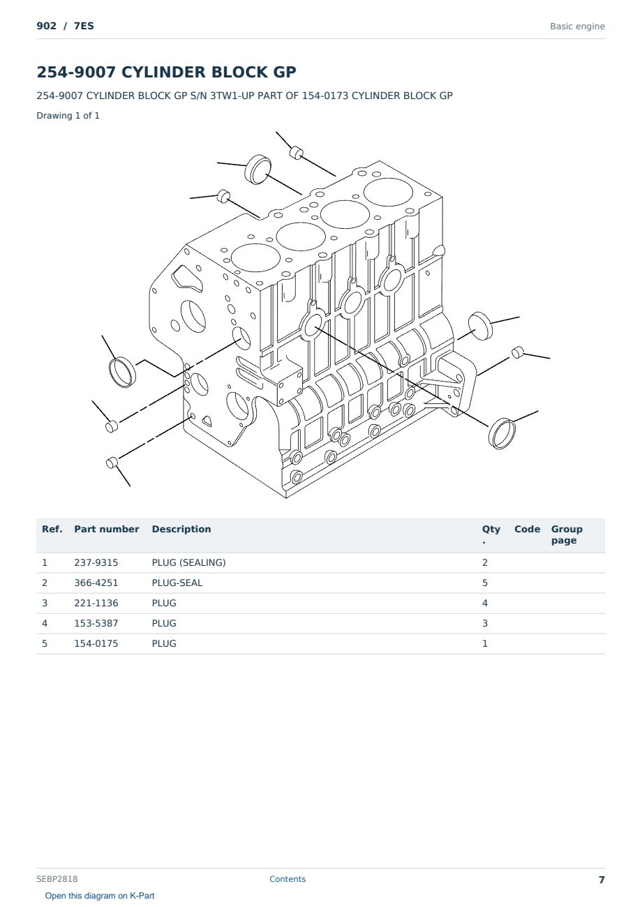 Caterpillar 902 S/N 7ES Partsbook SEBP2818 (English) - sample page 7 of 10 Caterpillar 902 S/N 7ES Partsbook SEBP2818 (English) - sample page 7 of 10