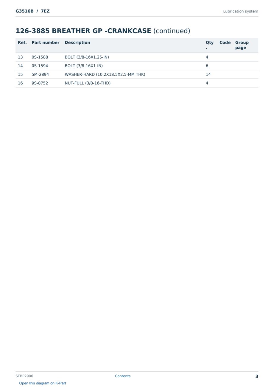 Caterpillar G3516B S/N 7EZ Partsbook SEBP2906 (English) - sample page 3 of 10 Caterpillar G3516B S/N 7EZ Partsbook SEBP2906 (English) - sample page 3 of 10