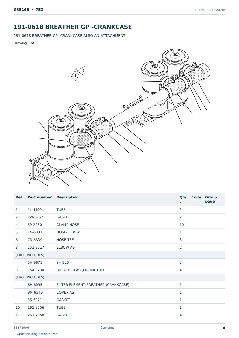 Caterpillar G3516B S/N 7EZ Partsbook SEBP2906 (English) - sample page 4 of 10 Caterpillar G3516B S/N 7EZ Partsbook SEBP2906 (English) - sample page 4 of 10