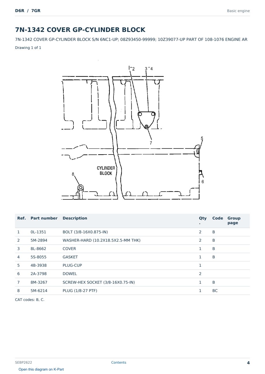 Caterpillar D6R S/N 7GR Partsbook SEBP2622 (English) - sample page 4 of 10 Caterpillar D6R S/N 7GR Partsbook SEBP2622 (English) - sample page 4 of 10