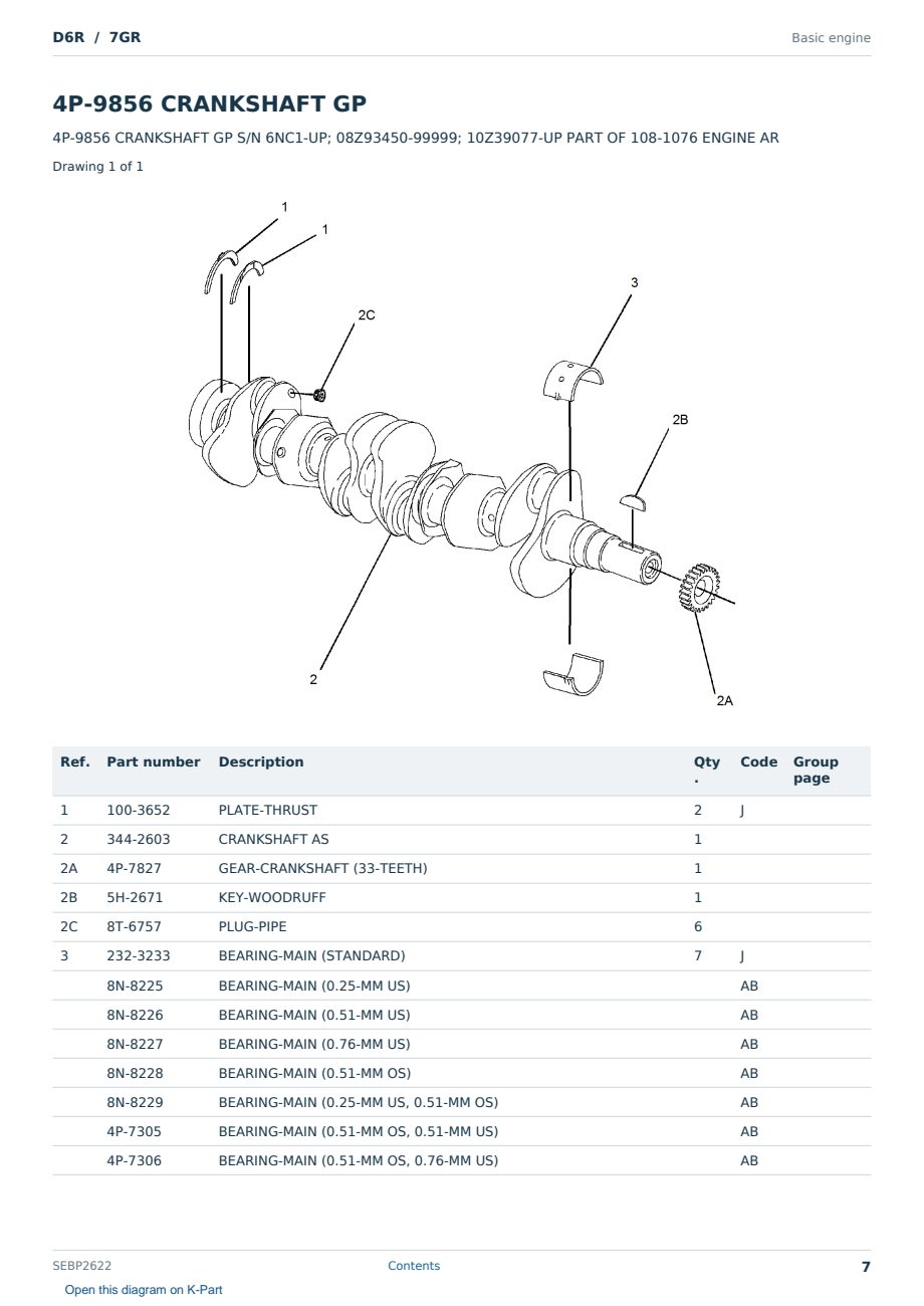 Caterpillar D6R S/N 7GR Partsbook SEBP2622 (English) - sample page 7 of 10 Caterpillar D6R S/N 7GR Partsbook SEBP2622 (English) - sample page 7 of 10