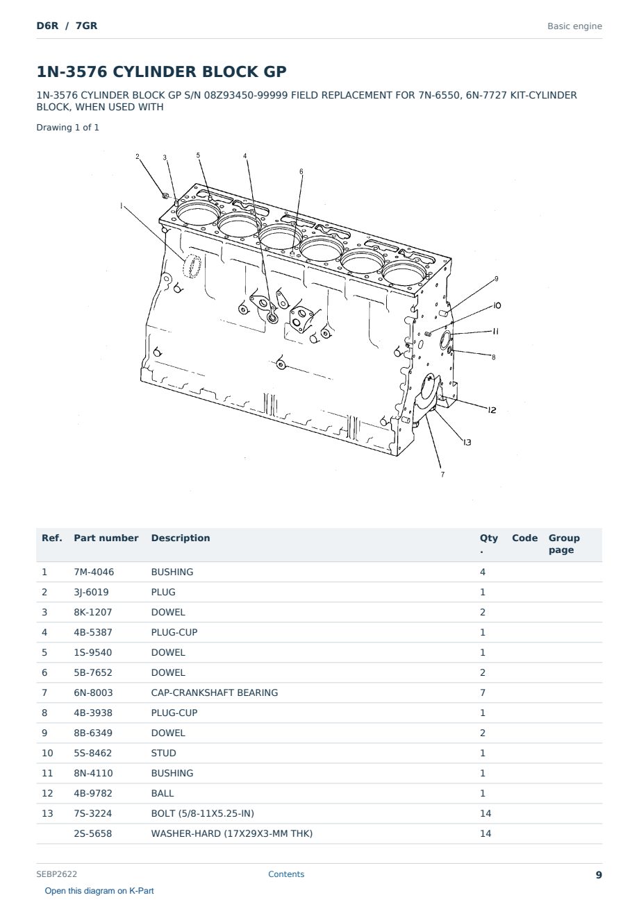 Caterpillar D6R S/N 7GR Partsbook SEBP2622 (English) - sample page 9 of 10 Caterpillar D6R S/N 7GR Partsbook SEBP2622 (English) - sample page 9 of 10