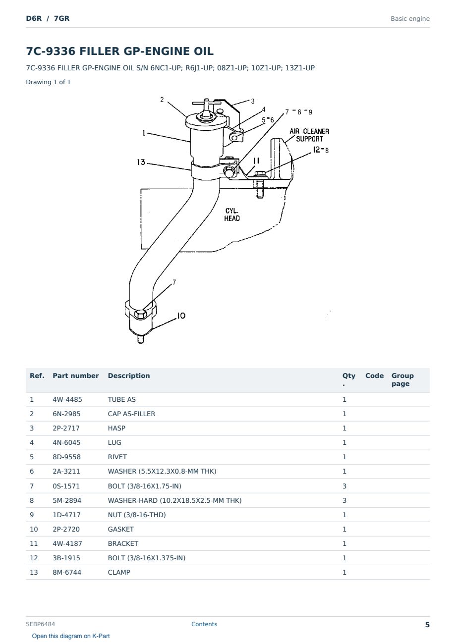 Caterpillar D6R S/N 7GR Partsbook SEBP6484 (English) - sample page 5 of 10 Caterpillar D6R S/N 7GR Partsbook SEBP6484 (English) - sample page 5 of 10