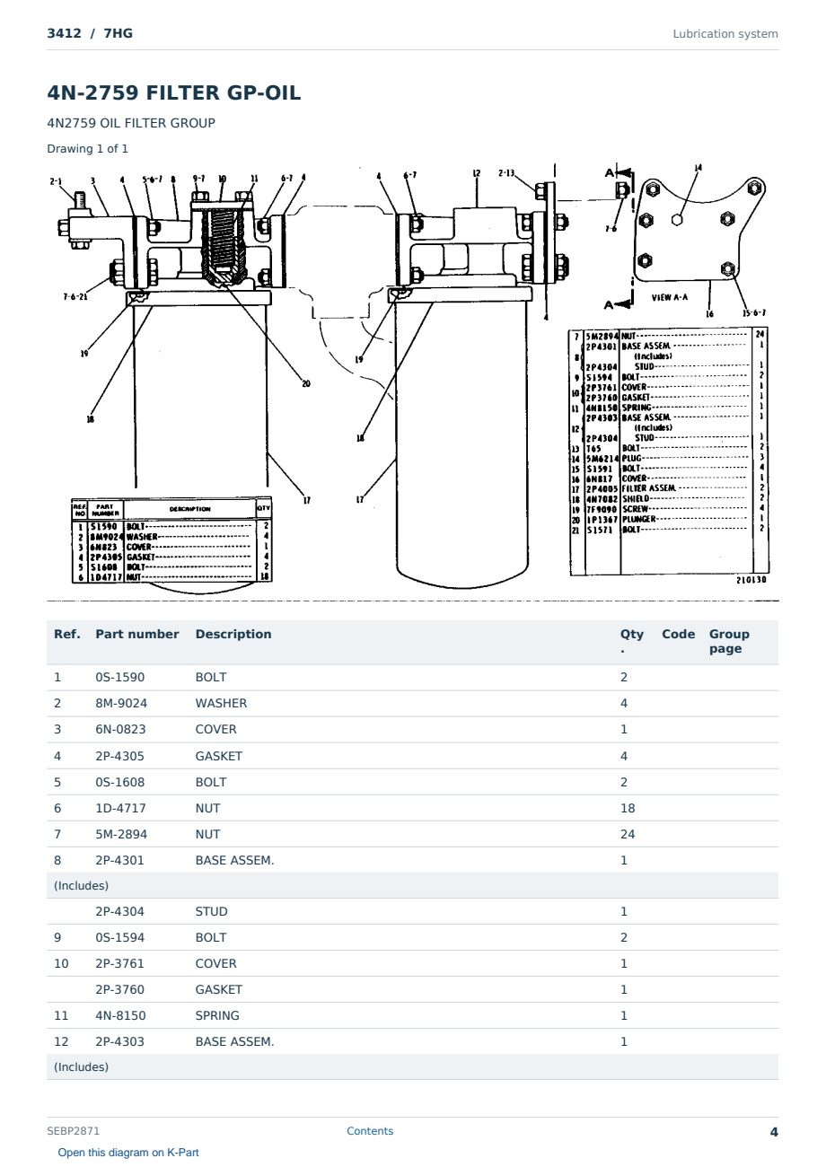Caterpillar 3412 S/N 7HG Partsbook SEBP2871 (English) - sample page 4 of 10 Caterpillar 3412 S/N 7HG Partsbook SEBP2871 (English) - sample page 4 of 10