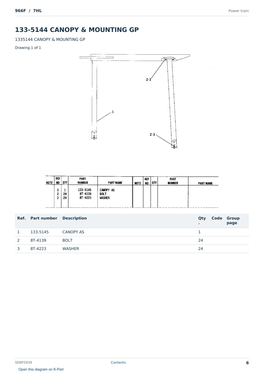 Caterpillar 966F S/N 7HL Partsbook SEBP2939 (English) - sample page 6 of 6 Caterpillar 966F S/N 7HL Partsbook SEBP2939 (English) - sample page 6 of 6