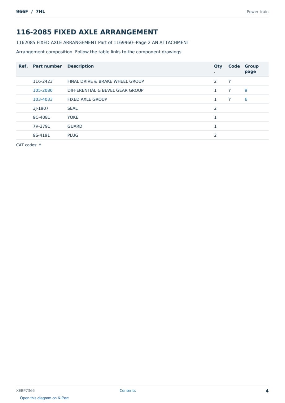 Caterpillar 966F S/N 7HL Partsbook XEBP7366 (English) - sample page 4 of 10 Caterpillar 966F S/N 7HL Partsbook XEBP7366 (English) - sample page 4 of 10