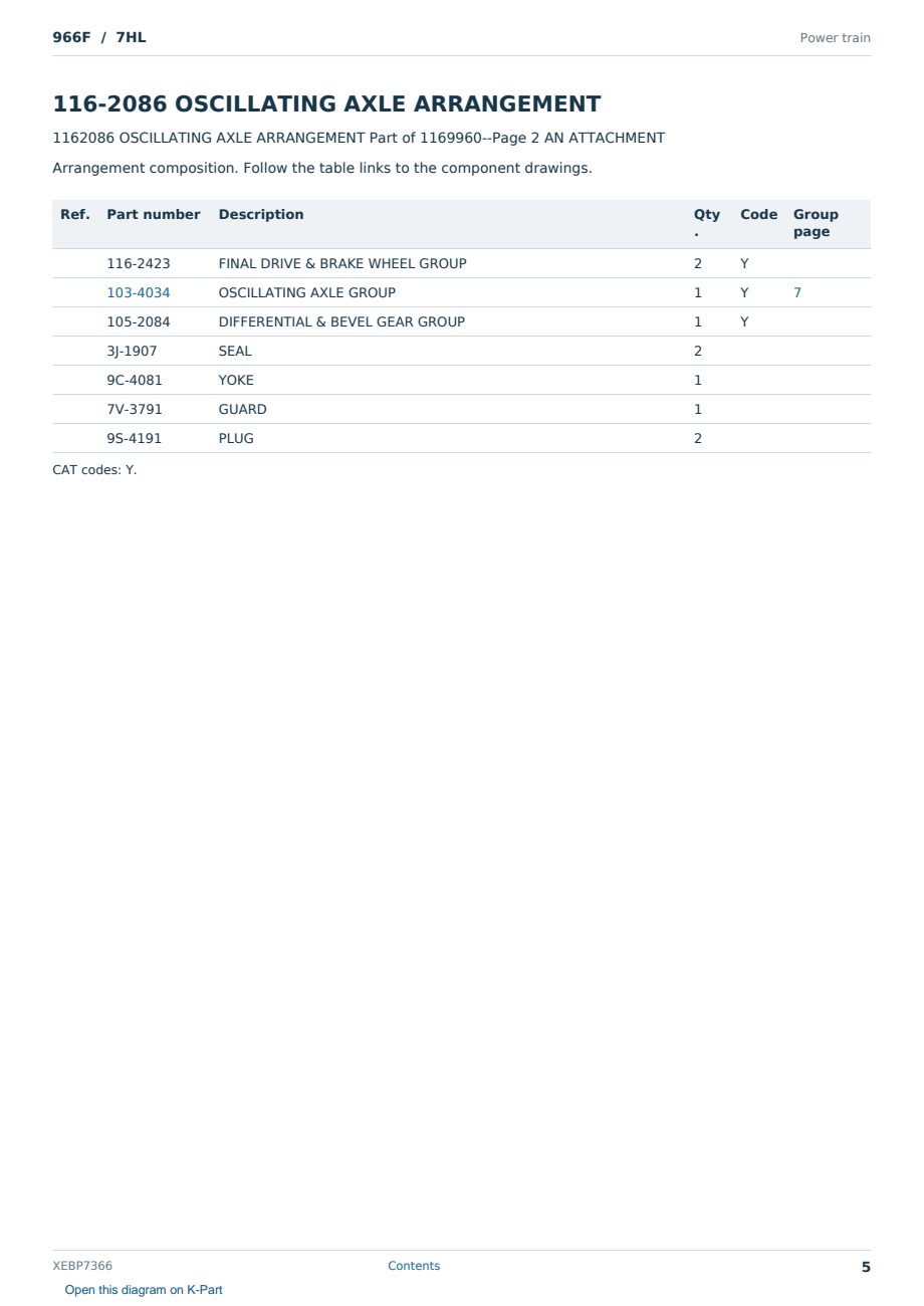 Caterpillar 966F S/N 7HL Partsbook XEBP7366 (English) - sample page 5 of 10 Caterpillar 966F S/N 7HL Partsbook XEBP7366 (English) - sample page 5 of 10