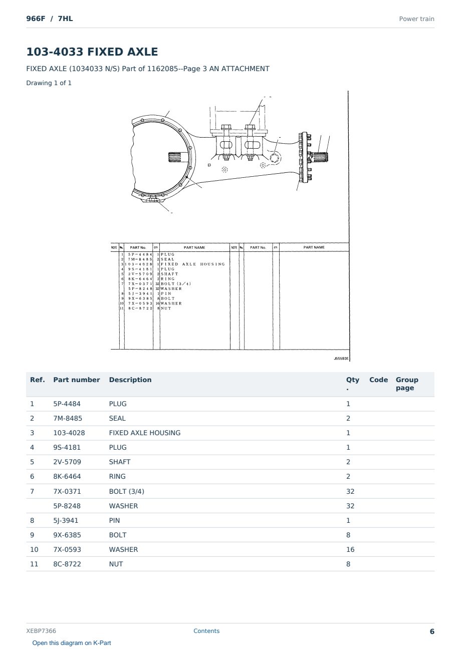 Caterpillar 966F S/N 7HL Partsbook XEBP7366 (English) - sample page 6 of 10 Caterpillar 966F S/N 7HL Partsbook XEBP7366 (English) - sample page 6 of 10