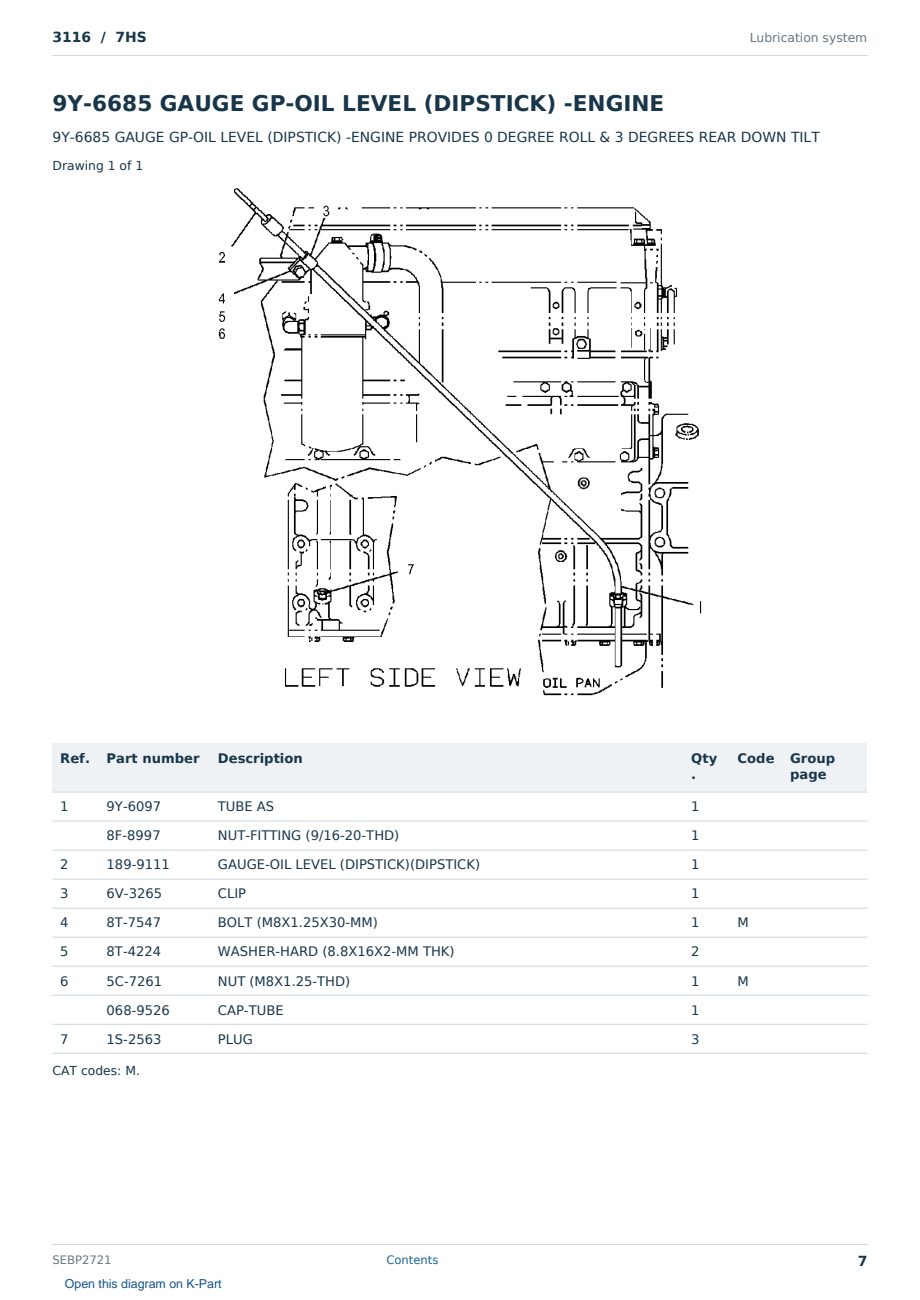 Caterpillar 3116 S/N 7HS Partsbook SEBP2721 (English) - sample page 7 of 10 Caterpillar 3116 S/N 7HS Partsbook SEBP2721 (English) - sample page 7 of 10