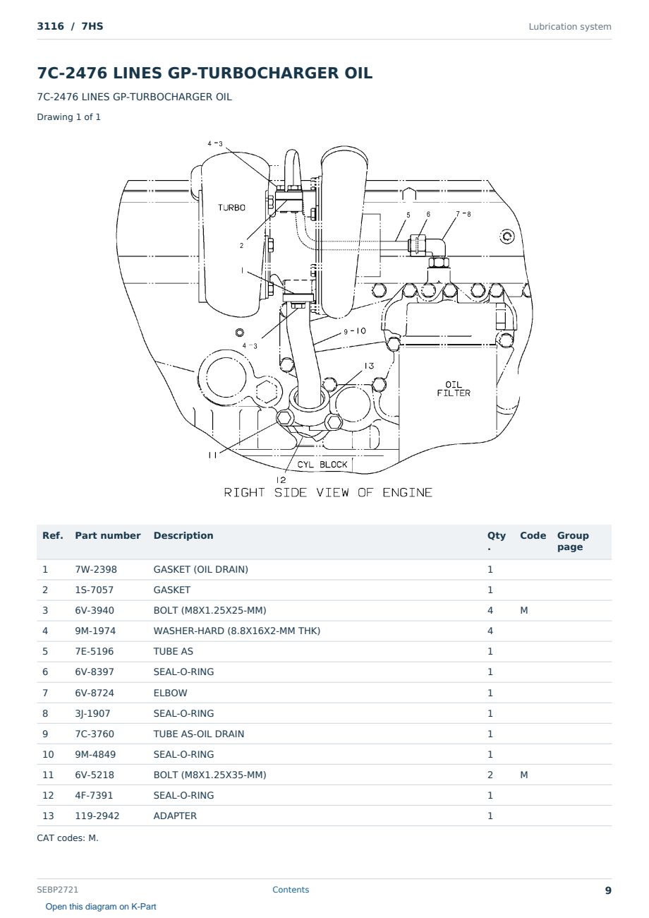 Caterpillar 3116 S/N 7HS Partsbook SEBP2721 (English) - sample page 9 of 10 Caterpillar 3116 S/N 7HS Partsbook SEBP2721 (English) - sample page 9 of 10