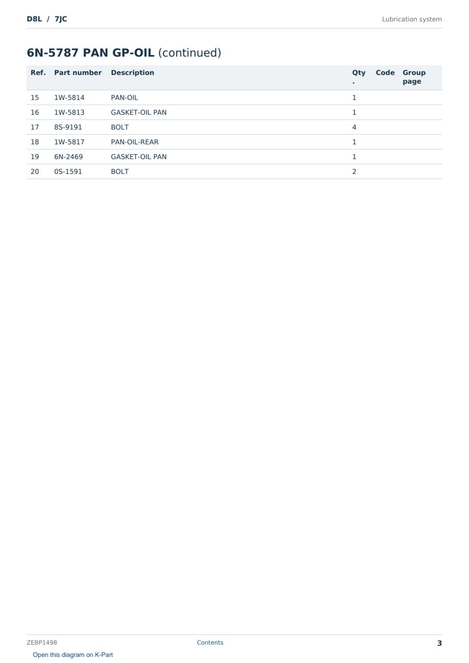 Caterpillar D8L S/N 7JC Partsbook ZEBP1498 (English) - sample page 3 of 10 Caterpillar D8L S/N 7JC Partsbook ZEBP1498 (English) - sample page 3 of 10